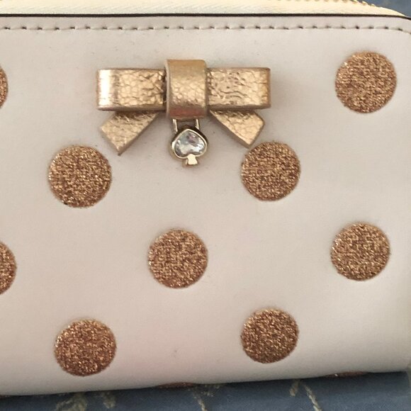 NEW cute Kate Spade New York Wrapping Party Small Zip Cardcase in Parchment/Gold - Picture 10 of 14